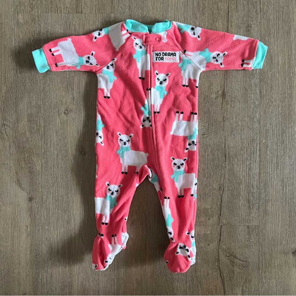 Baby Girl Fleece Footed Sleepers Lot – Size 6M – 3 Pack Elephants Llama Fox - Picture 5 of 10